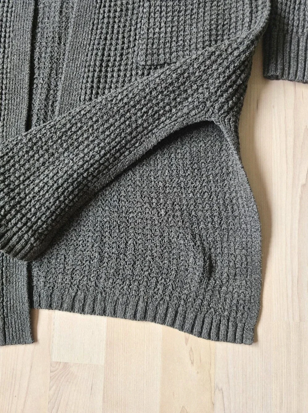 Cupcakes And Cashmere Long Dark Green Open Front Waffle Knit Cardigan Size Small